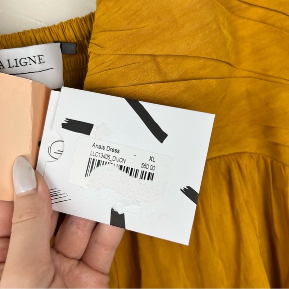 La Ligne Anais Maxi Tiered Dress in Dijon Yellow Linen Blend Size XL NWT - Picture 5 of 7